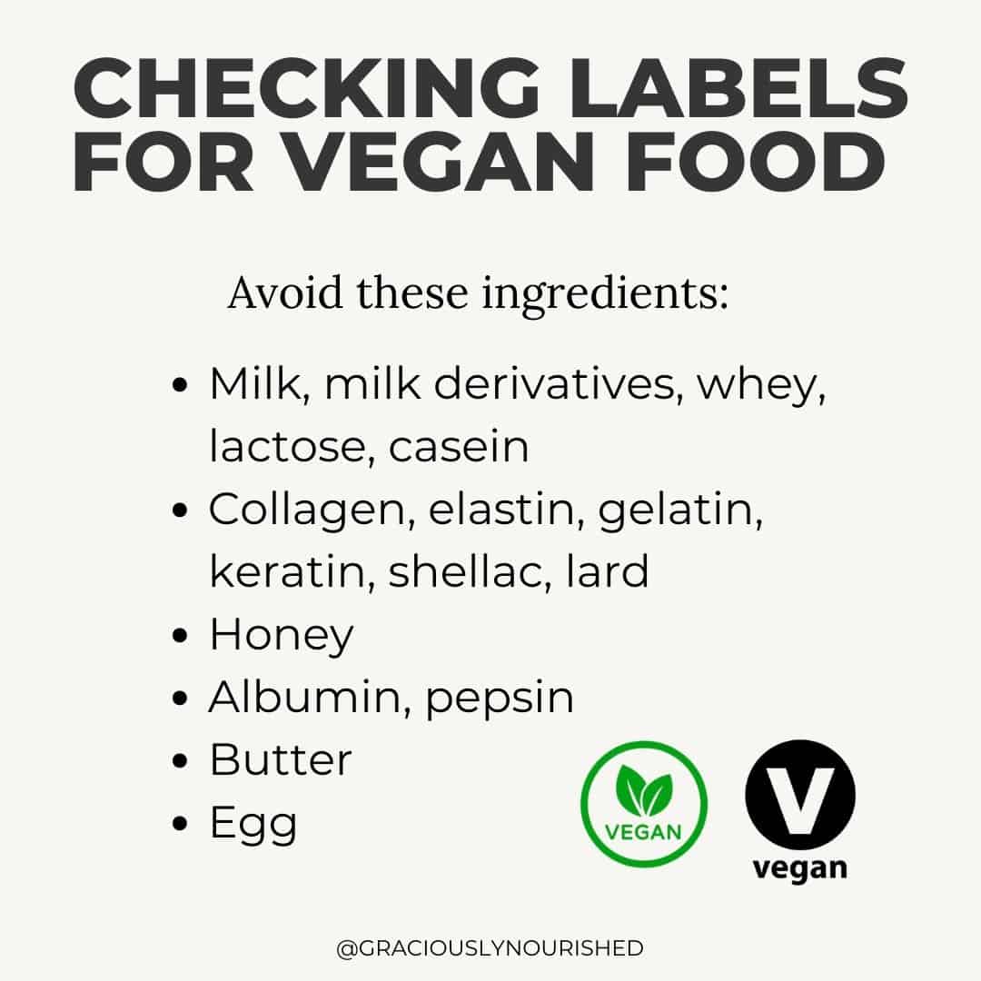 Foods to avoid on a food label for vegans 