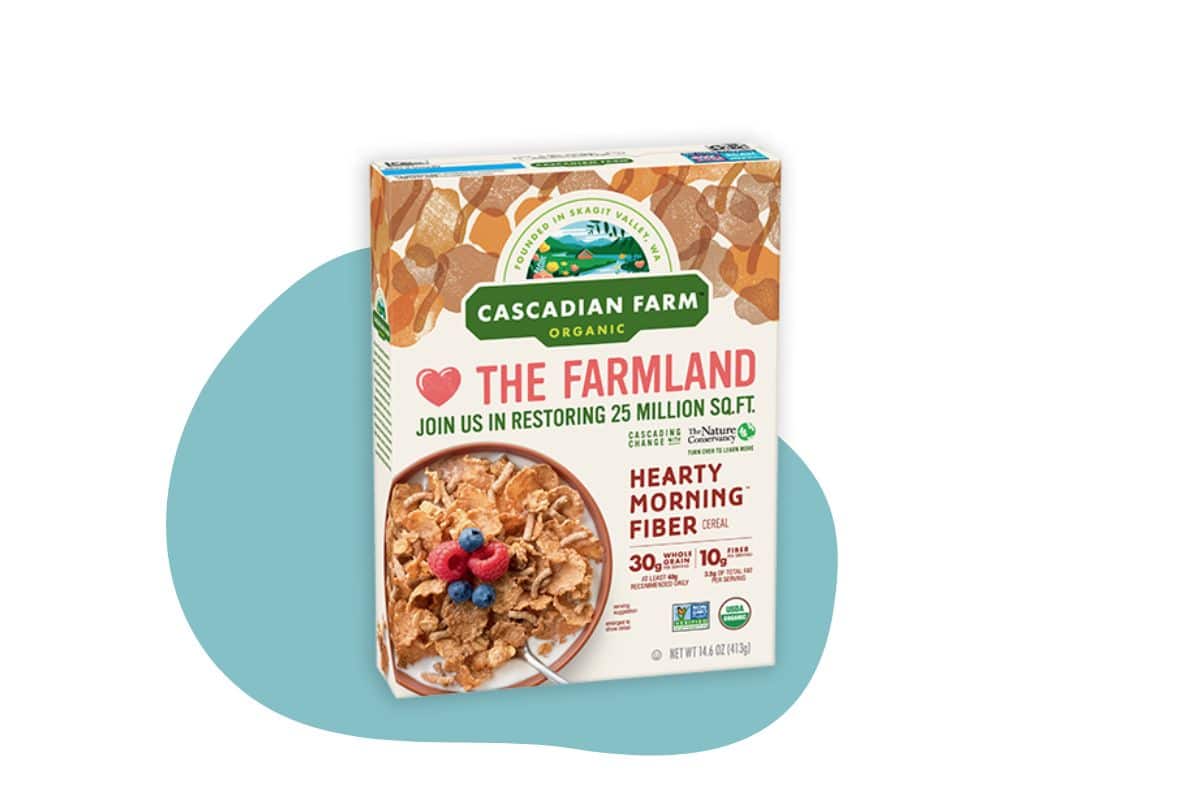 Box of cascadian farm hearty morning cereal. 