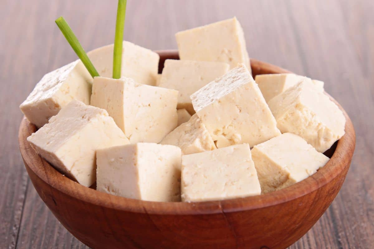 bowl of cubed tofu. 