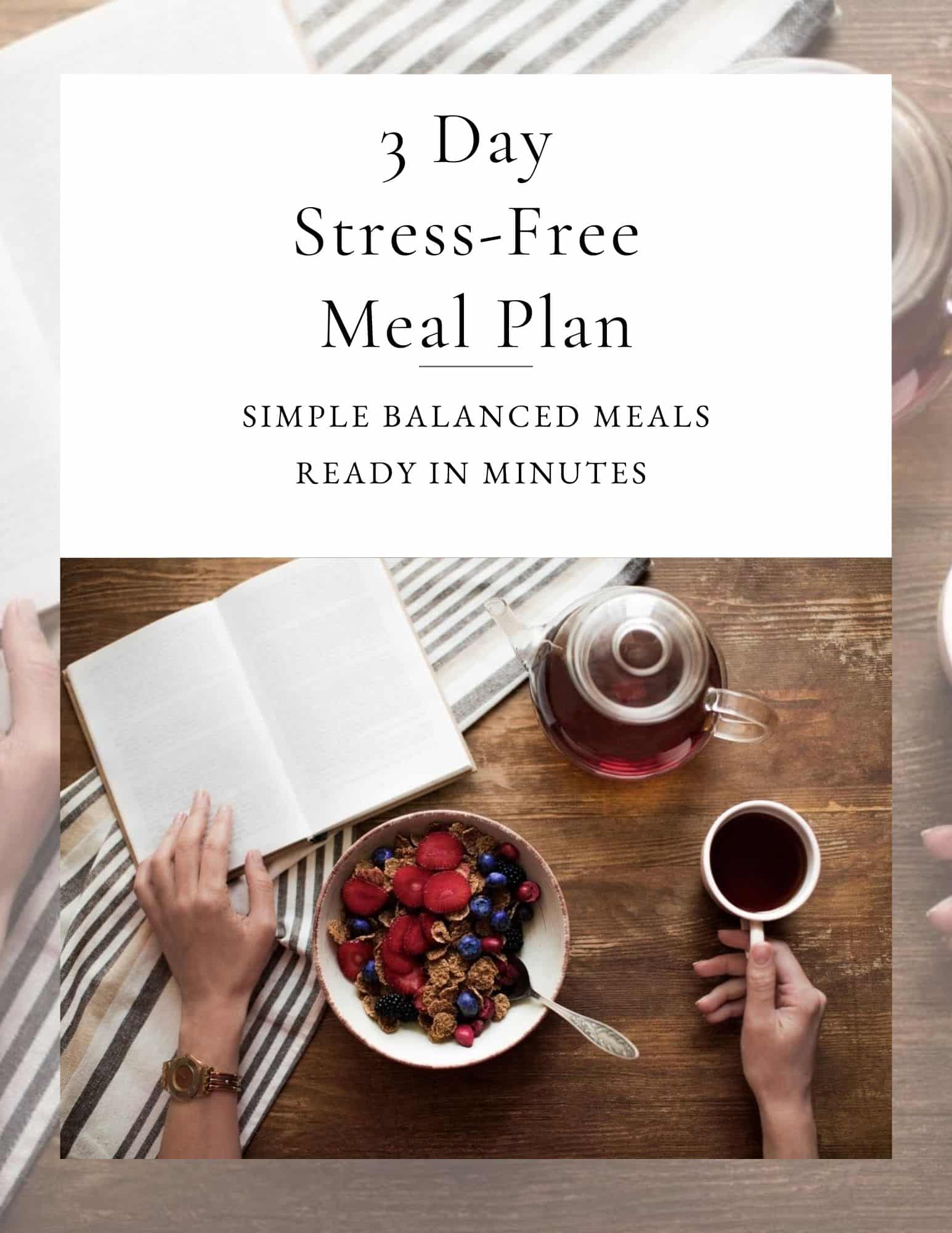 cover image of stress free 3 day meal plan