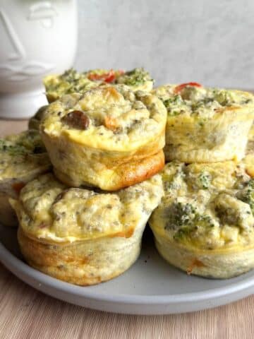 Plate of high protein egg bites with cottage cheese and chia seeds.